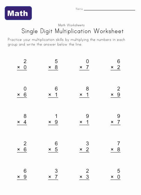 Single Digit Multiplication Worksheets Kids Learning Station